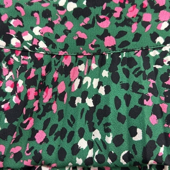 Topshop Green Pink Painted Spot Pleated Asymmetrical Midi Skirt - Picture 9 of 12